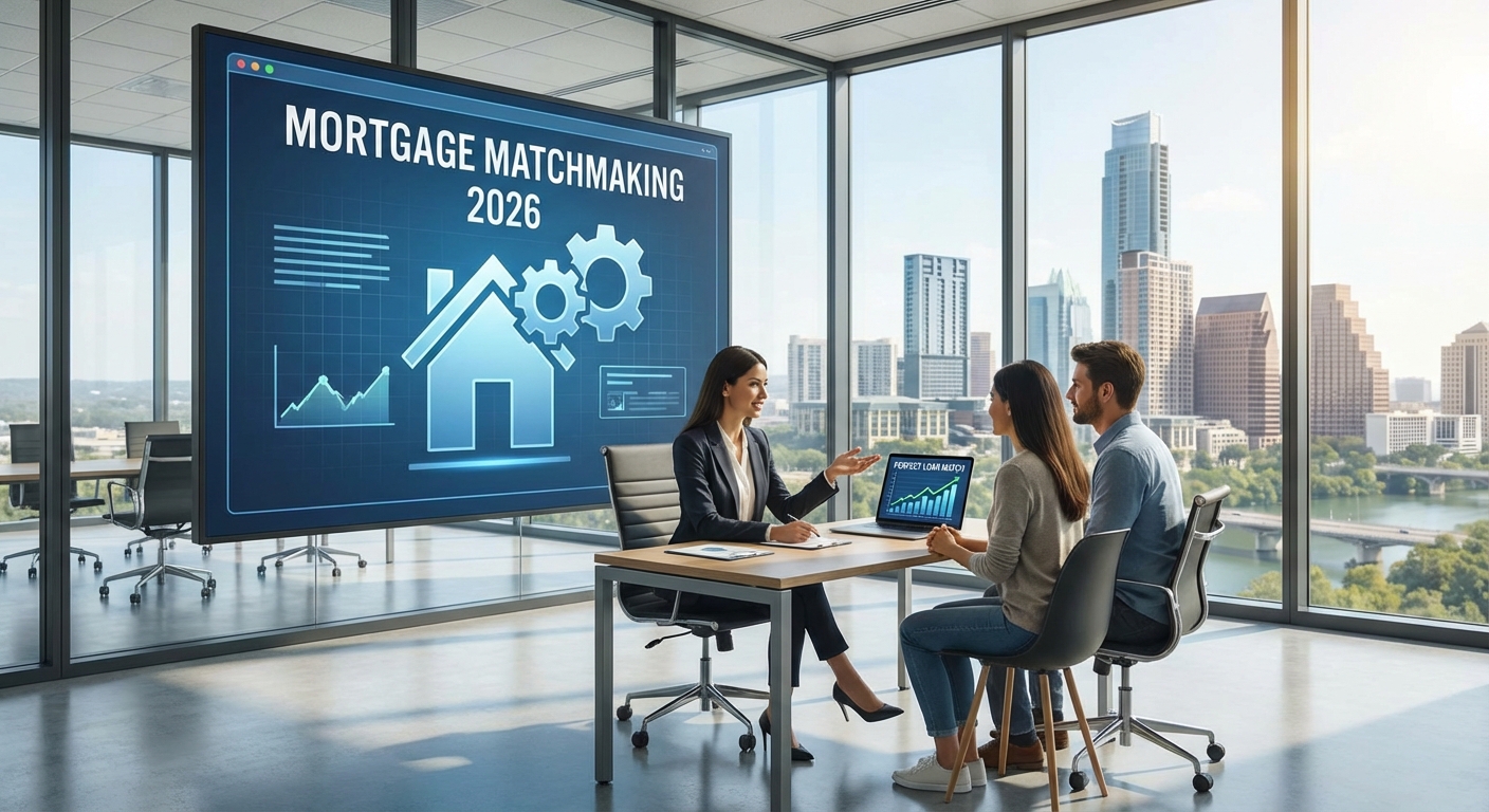 Austin homebuyer working with mortgage broker to find the perfect loan through personalized matchmaking strategy