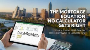 Borrower analyzing mortgage calculations with financial formulas and budgeting notes on paper