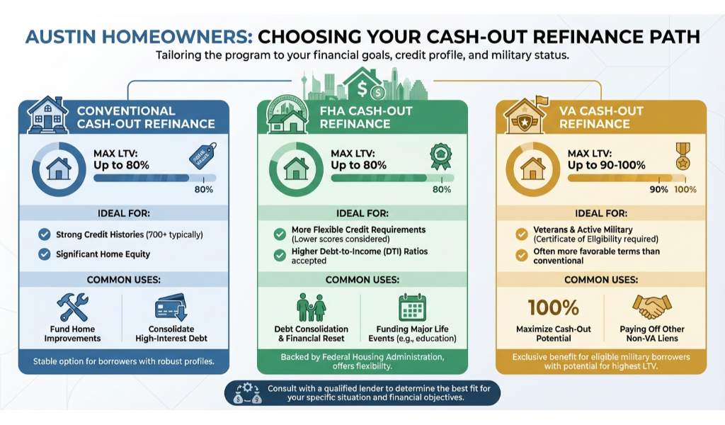 Exploring Conventional, FHA, and VA Cash-Out Options