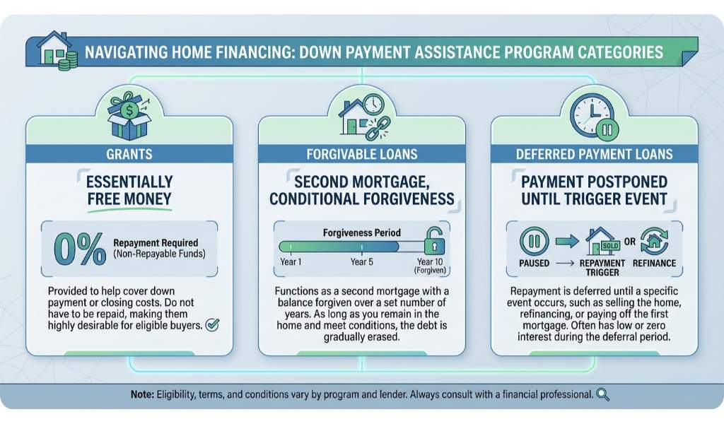 Types of Down Payment Assistance: Grants, Forgivable Loans, and Second Liens